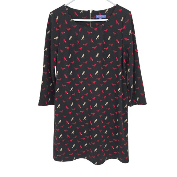 Vivienne Tam Size 12 Dress Black Red Bird Print 3/4 Sleeve Shift - Picture 1 of 5
